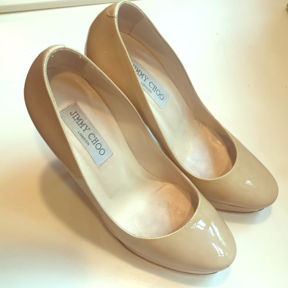 Jimmy Choo patent nude heels